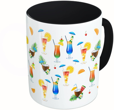 

MiiCreations Printed Two Tone Black And White Coctails Pattern Ceramic Mug(325 ml), Multicolor