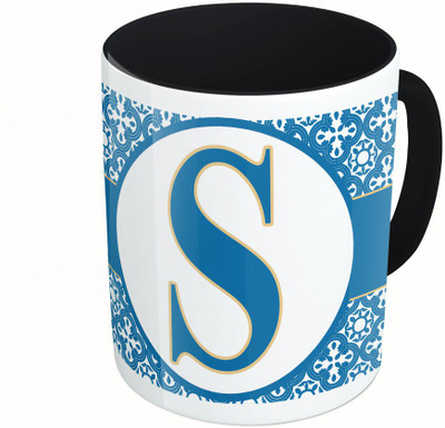 

MiiCreations Printed Two Tone Black And White Alphabet Letter "S" Ceramic Mug(325 ml), Multicolor
