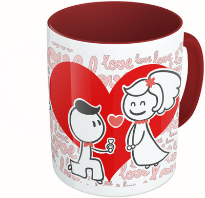 

MiiCreations Printed Two Tone Maroon And White Valentine Day Ceramic Mug(325 ml)