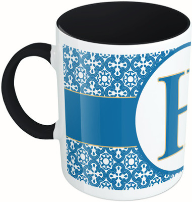 

MiiCreations Printed Two Tone Black And White Alphabet Letter "H" Ceramic Mug(325 ml), Multicolor