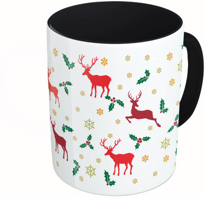 

MiiCreations Printed Two Tone Black And White Christmas Pattern Ceramic Mug(325 ml), Multicolor