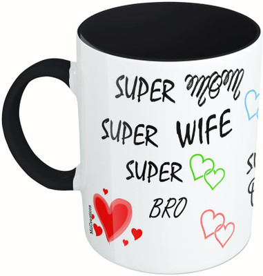 

MiiCreations Printed Two Tone Black And White Family Love Collarge Ceramic Mug(325 ml), Multicolor