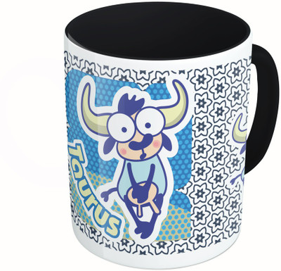 

MiiCreations Printed Two Tone Black And White Zodiac Sign Taurus Ceramic Mug(325 ml), Multicolor