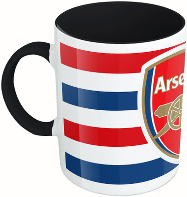 MiiCreations Printed Two Tone Black And White Football Club Ceramic Mug(325 ml), Multicolor