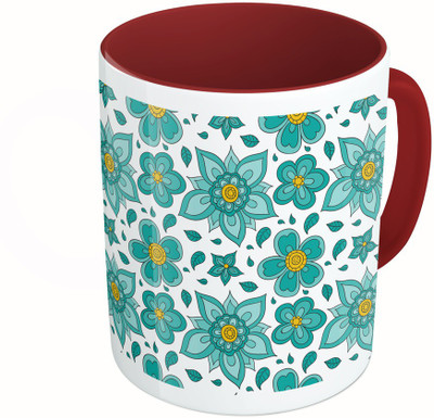 

MiiCreations Printed Two Tone Maroon And White Flower Pattern Ceramic Mug(325 ml)