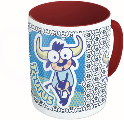 

MiiCreations Printed Two Tone Maroon And White Zodiac Sign Taurus Ceramic Mug(325 ml)