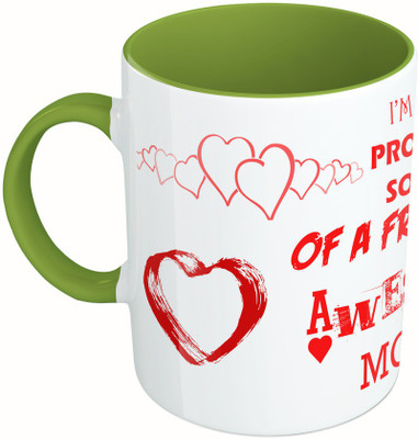

MiiCreations Printed Two Tone Green And White I'M A Pround Son Of A Freaking Awsesome Mom Ceramic Mug(325 ml), Multicolor