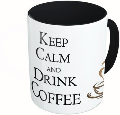 

MiiCreations Printed Two Tone Black And White Keep Calm And Drink Coffee Ceramic Mug(325 ml), Multicolor