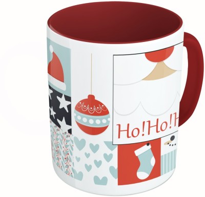 

MiiCreations Printed Two Tone Maroon And White Marry Christmas Collarge Ceramic Mug(325 ml)