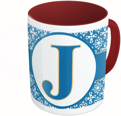 

MiiCreations Printed Two Tone Maroon And White Alphabet Letter "J" Ceramic Mug(325 ml)