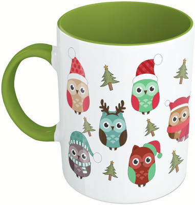 

MiiCreations Printed Two Tone Green And White Merry Christmas Décor Ceramic Mug(325 ml), Multicolor