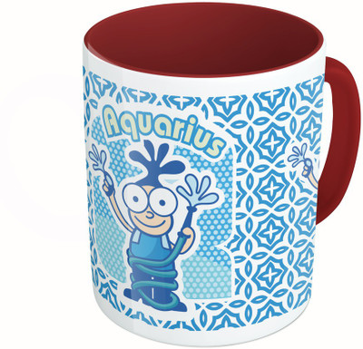 

MiiCreations Printed Two Tone Maroon And White Zodiac Sign Aquarius Ceramic Mug(325 ml)