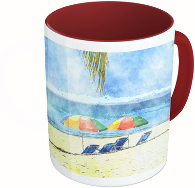 

MiiCreations Printed Two Tone Maroon And White Goa Beach Painting Ceramic Mug(325 ml)