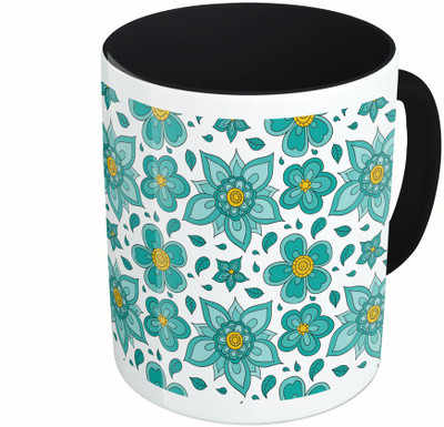 

MiiCreations Printed Two Tone Black And White Flower Pattern Ceramic Mug(325 ml), Multicolor