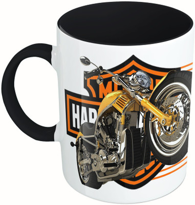 

MiiCreations Printed Two Tone Black And White Harley Davidson Ceramic Mug(325 ml), Multicolor