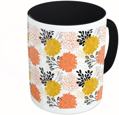 

MiiCreations Printed Two Tone Black And White Flowers Pattern Ceramic Mug(325 ml), Multicolor
