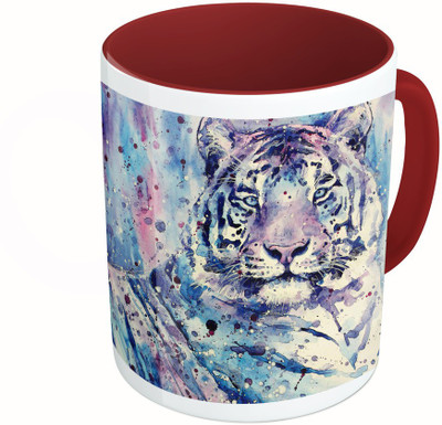 

MiiCreations Printed Two Tone Maroon And White Colourful Lion Design Ceramic Mug(325 ml)