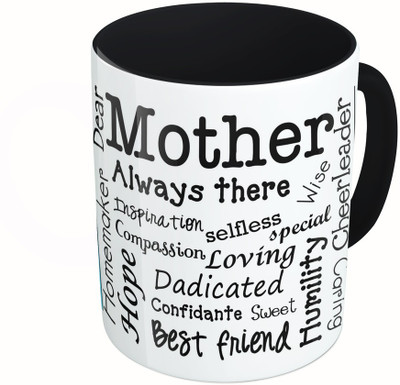 

MiiCreations Printed Two Tone Black And White Mother's Day | Mother's Collarge Ceramic Mug(325 ml), Multicolor