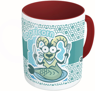 

MiiCreations Printed Two Tone Maroon And White Zodiac Sign Capricorn Ceramic Mug(325 ml)