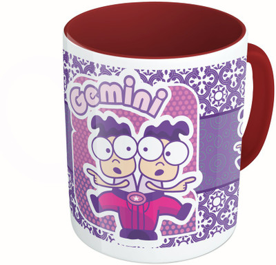 

MiiCreations Printed Two Tone Maroon And White Zodiac Sign Gemini Ceramic Mug(325 ml)