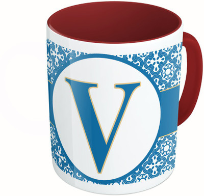 

MiiCreations Printed Two Tone Maroon And White Alphabet Letter "V" Ceramic Mug(325 ml)