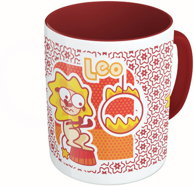

MiiCreations Printed Two Tone Maroon And White Zodiac Sign Leo Ceramic Mug(325 ml)