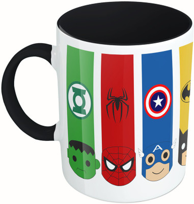 

MiiCreations Printed Two Tone Black And White Superheros Ceramic Mug(325 ml), Multicolor