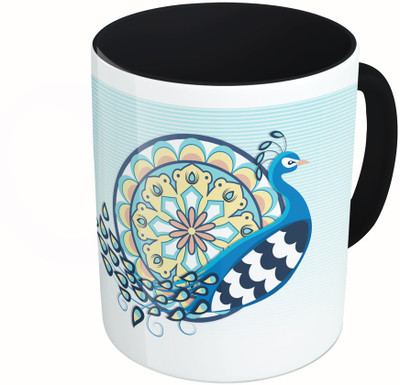 

MiiCreations Printed Two Tone Black And White Peacock Ceramic Mug(325 ml), Multicolor