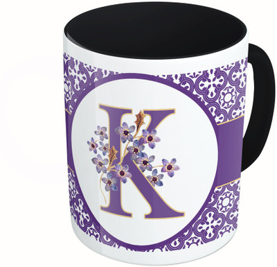 

MiiCreations Printed Two Tone Black And White Alphabet Letter "K" Ceramic Mug(325 ml), Multicolor
