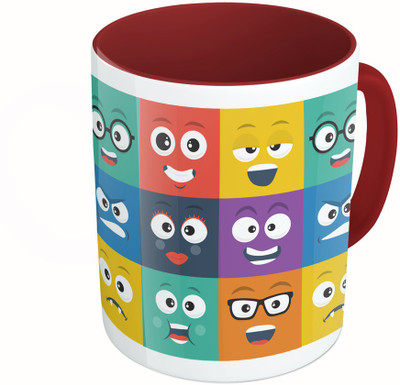 

MiiCreations Printed Two Tone Maroon And White Smilies Ceramic Mug(325 ml)