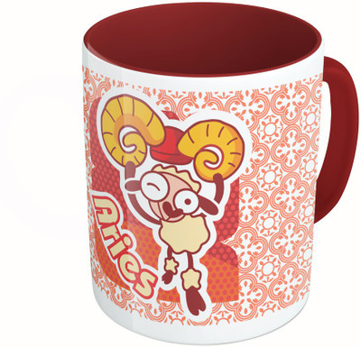 

MiiCreations Printed Two Tone Maroon And White Zodiac Sign Aries Ceramic Mug(325 ml)