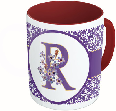 

MiiCreations Printed Two Tone Maroon And White Alphabet Letter "R" Ceramic Mug(325 ml)