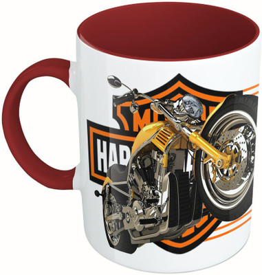 

MiiCreations Printed Two Tone Maroon And White Harley Davidson Ceramic Mug(325 ml)