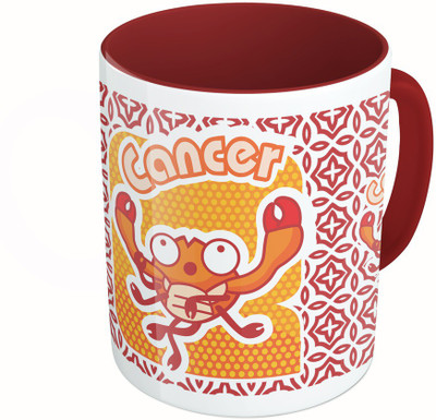 

MiiCreations Printed Two Tone Maroon And White Zodiac Sign Cancer Ceramic Mug(325 ml)
