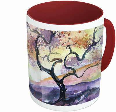 

MiiCreations Printed Two Tone Maroon And White Water Colour Secenery Ceramic Mug(325 ml)