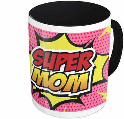 

MiiCreations Printed Two Tone Black And White Super Mom Ceramic Mug(325 ml), Multicolor