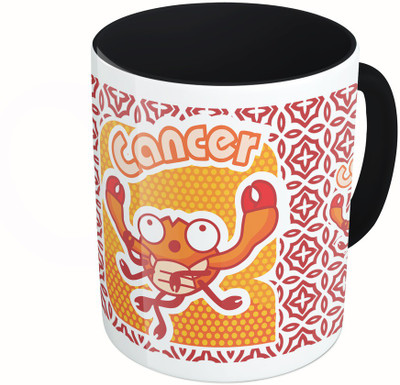 

MiiCreations Printed Two Tone Black And White Zodiac Sign Cancer Ceramic Mug(325 ml), Multicolor
