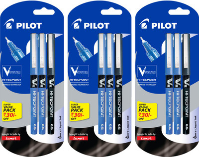 

Pilot V5 Pen ( Blue + Black) Roller Ball Pen(Pack of 3)