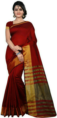 Stylish Sarees Solid/Plain Bollywood Cotton Blend, Silk Blend Saree(Maroon)