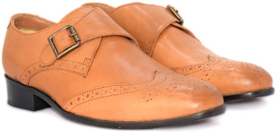 

Alberto Calza Genuine Leather Brogue Style Monk Strap For Men(Tan