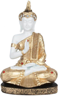 

StatueStudio Indian Polyresin Sitting Buddha Home Office Table Décor Statue Gift Idol 10" Decorative Showpiece - 26.67 cm(Polyresin, Gold)