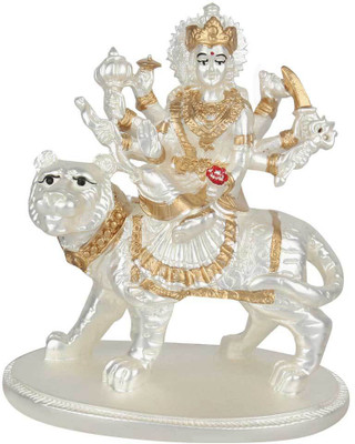 

StatueStudio Pure Silver Plated Maa Durga Sherawali Décor Diwali Corporate Wedding Gift Pack Decorative Showpiece - 10.16 cm(Polyresin, Gold)