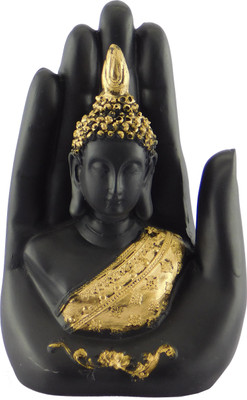 

Chave India Lord Gautam Buddha in Palm Statue Decorative Showpiece - 17 cm(Polypropylene, Black, Gold)