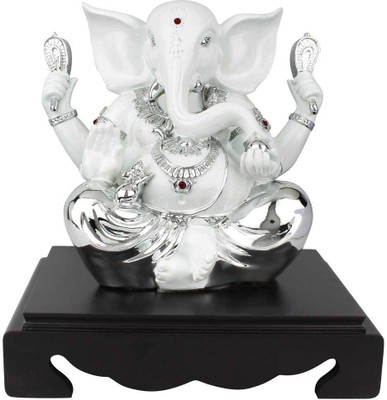 

StatueStudio White Silver Plated Ganpati Ganesha Corporate Wedding Diwali Décor Gift Idol 11" Decorative Showpiece - 27.94 cm(Polyresin, Silver)