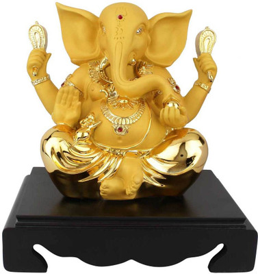 

StatueStudio Yellow Gold Plated Ganpati Ganesh Corporate Wedding Diwali Décor Gift Statue 11" Decorative Showpiece - 27.94 cm(Polyresin, Gold)