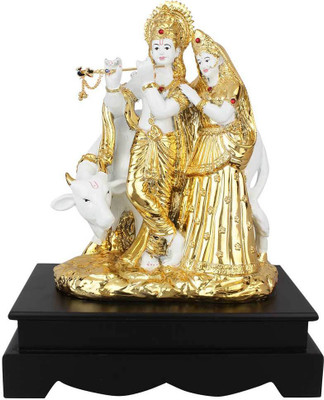 

StatueStudio White Gold Plated Standing Radha Krishna With Cow Décor Gift Resin Craft Idol Decorative Showpiece - 36.83 cm(Polyresin, Gold)