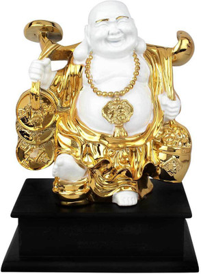 

StatueStudio Polystone Resin Feng Shui Vastu Laughing Happy Buddha Décor Gift Showpiece 8" Decorative Showpiece - 21.59 cm(Polyresin, Gold)