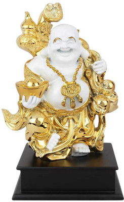 

StatueStudio Polystone Resin Feng Shui Vastu Laughing Happy Buddha Décor Gift Showpiece 10" Decorative Showpiece - 26.67 cm(Polyresin, Gold)