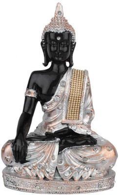

StatueStudio Resin Meditating Black Silver Buddha Idol Décor Statue Showpiece Gift Item 11" Decorative Showpiece - 27.94 cm(Polyresin, Black)