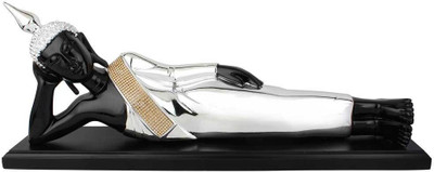 

StatueStudio Polystone Resin Reclining Sleeping Black Silver Plated Buddha Décor Gift 2 Feet Decorative Showpiece - 22.86 cm(Polyresin, Black)